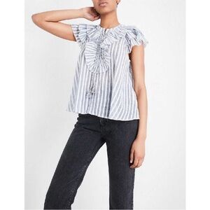 Ulla Johnson Lace Up Striped Ruffle Short Sleeve Blouse
Stripe 4 Blue White Gray